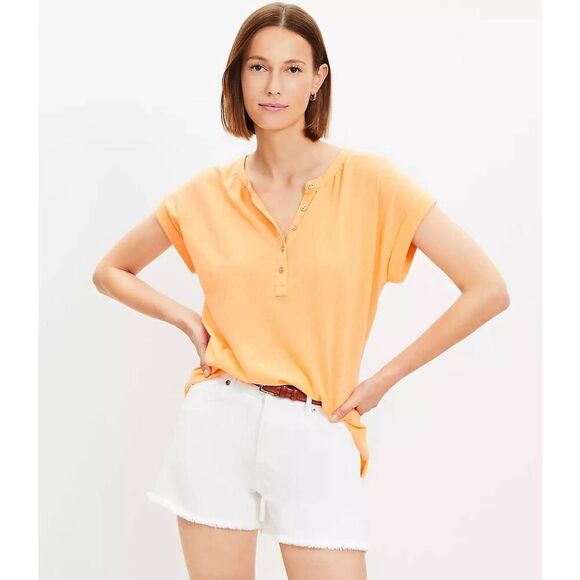 NWT Ann Taylor LOFT Size S Dolman Henley Top Tangerine Dreams Orange - Picture 1 of 4